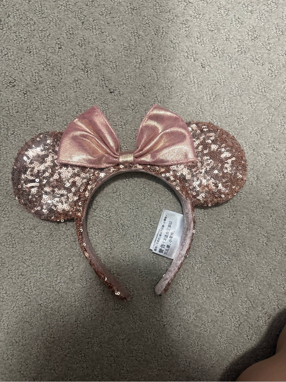 Rose Gold Sequin Minnie Ear Headband with Bow from Disneyland